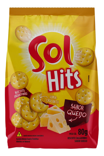 Biscoito Salgadinho Queijo Sol Hits Pacote 80g