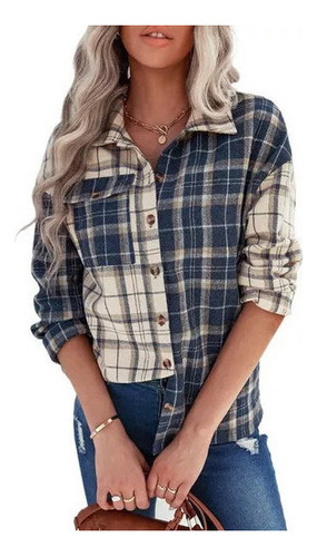 Camisa A Cuadros Para Mujer Blusa De Manga Larga Con Solapa