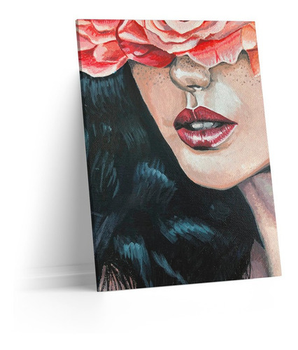 Cuadro Lienzo Canvas 60x80cm Mujer Barbilla Flores Tipo Oleo