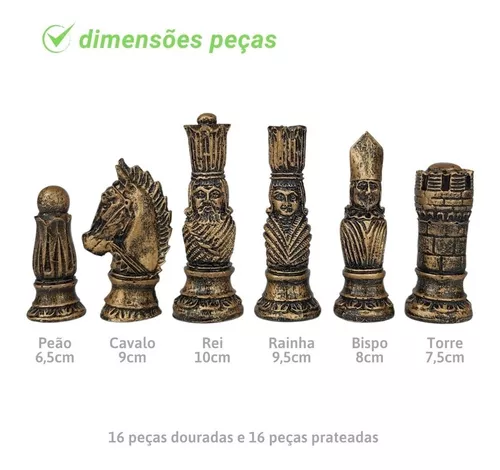Jogo De Xadrez Tematico + Tabuleiro Medieval Imperial Resina - R$ 389,9