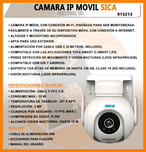 Camara Ip Movil Wifi Exterior Seguridad Monitoreo X 2u Sica