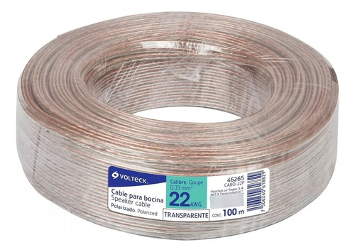 Rollo De 100 M Cable Polarizado Transparente P/bocina 22 Awg