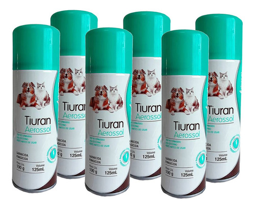 6 Tiuran Aerosol 125ml Contra Sarna Fungo Cães Gatos Duprat