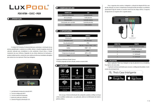 Kit Led Piscina Com Módulo Wifi Luxpool + 7 Leds Rgb + Fonte