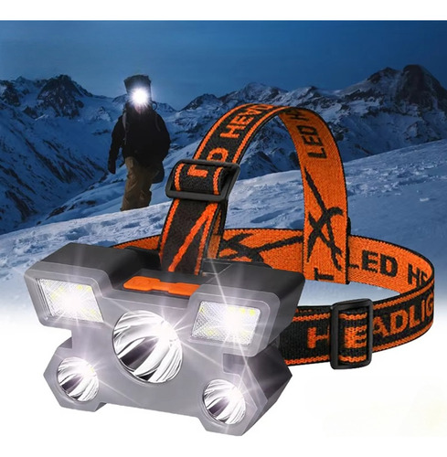 Linterna Frontal T5 Strong Light, 5 Led, Recargable Por Usb