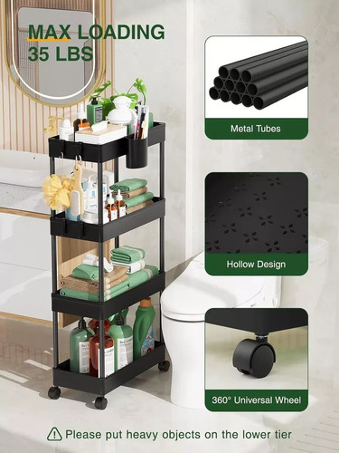 4 Niveles Carrito Organizador Multiusos Metálico Con Ruedas