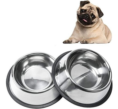 Plato Para Perro De Acero 38cm Con Goma Antideslizante 