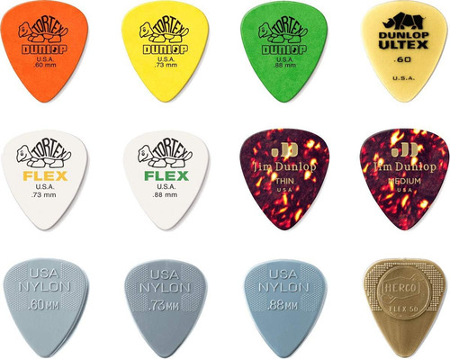 Jim Dunlop 12 Picks Puas Uñas Acoustic Pack Variado