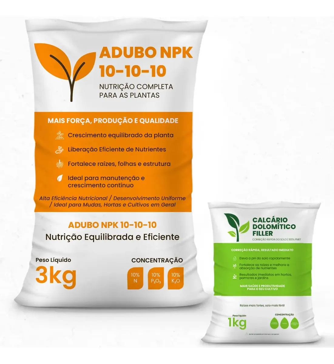 Adubo Fertilizante Npk 10-10-10 3kg + Calcário Dolomítico Filler