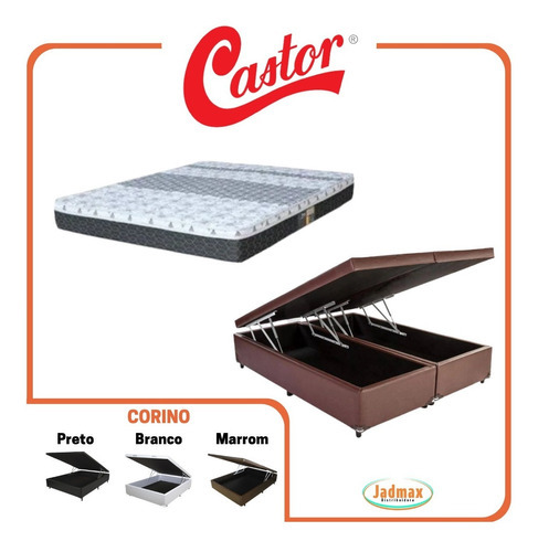 Cama Box Baú Casal Bipartido C/ Colchão Castor Molas 138x188 Cor Corino Marrom