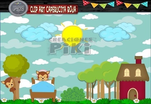 Pack Imágenes Clipart Caperucita Roja Lobo Cazador +