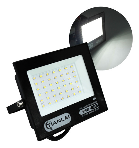 Reflector Slim Led 50w Ip66 Luz Fria (500w) Exterior Color De La Carcasa Negro