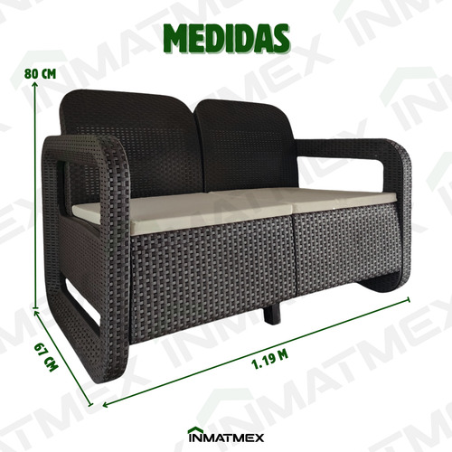 Sala Para Exterior Tipo Rattan Modelo Tulum Inmatmex Estructura Marrón oscuro