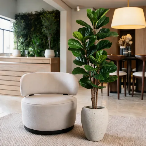 Arranjo 3 Planta Decorativa Grande Ficus Lyrata Realista Verde-escuro