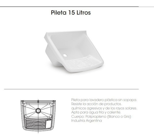 Imagen 4 de 5 de Pileta Chica 15 Litros Lavadero Duke Plástica Polipropileno