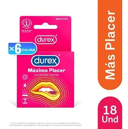 6 Pack Condones Durex Máximo Placer - 3 Un.