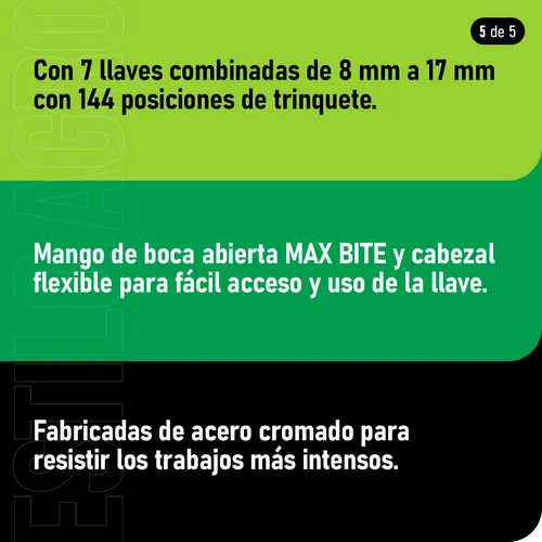 Set De 7 Llaves Combinadas Con Crique Flexible Milwaukee
