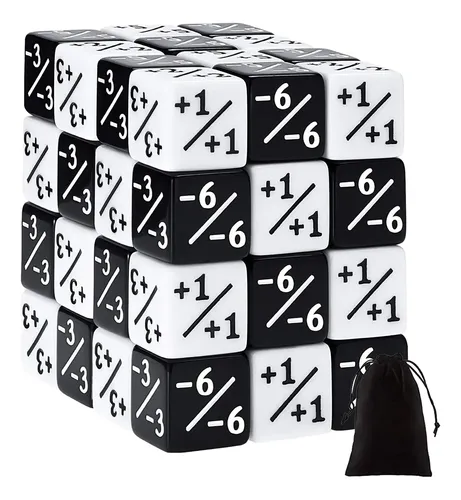 48 Dados Contadores D6 De Lealtad – Set De 24 Blancos +1/+1 Y 24 Negros -1/-1, De 16 Mm, Con Bolsa De Almacenamiento Para MTG Y Juegos De Mesa