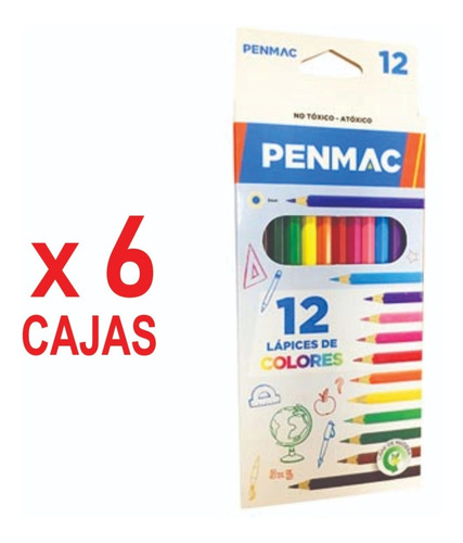 6 Cajas De 12 Lápices Colores Económicos Largos Escolares 