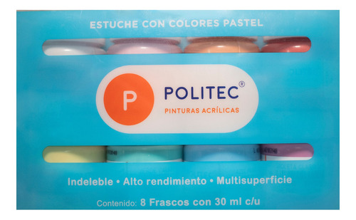Kit Pinturas Acrílicas Politec 8 Colores Pastel 30 Ml C/u