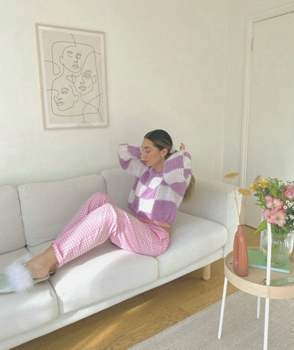 Pijama Pantalón Rústico Cuadrille Rosa Algodón Escocés Bali