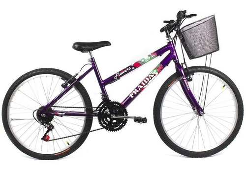 Bicicleta Feminina Aro 24 Mountain Bike Com Cesta - Violeta