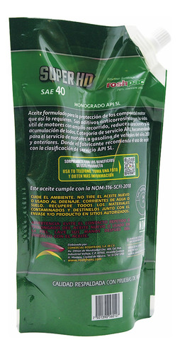 Aceite Para Motor Monogrado Roshfrans Super Hd Sae 40 950ml