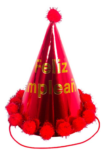 Gorro Cotillon Feliz Cumpleaños Rojo 20cm