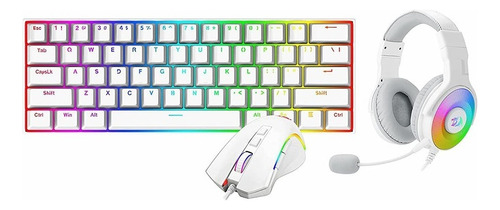 Combo Gamer Redragon Teclado, Mouse, Audifono S129w Blanco