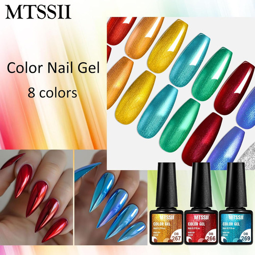 Esmalte De Uñas En Gel Cromado Mtssii, 8 Colores Metálicos:
