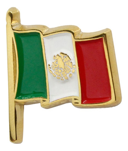 Pin Metálico Bandera De México Con Asta En Baño De Oro