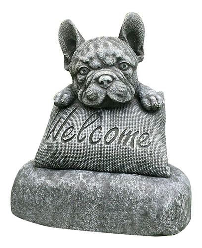 Bulldog Francés Estatua Jardín Cartel De Bienvenida
