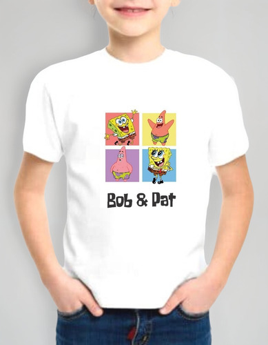 Playera Estampado Bob Esponja Patricio Blanco Cuello Redondo