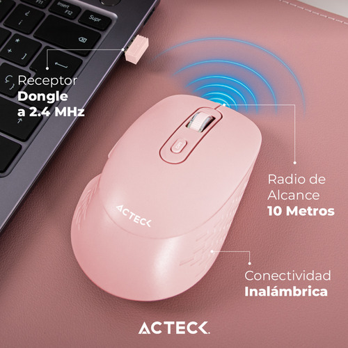 Mouse Acteck Flow Mi480 1600dpi 6 Botones Inalambrico Rosa