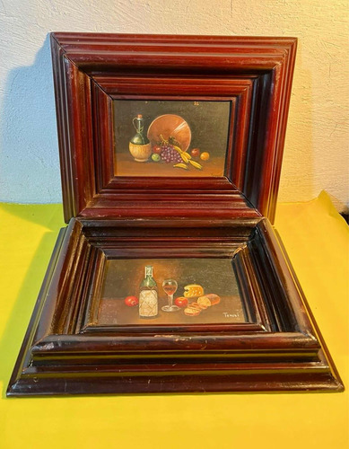 Dos Pinturas Bodegones Al Óleo De Teruel Vintage (Usado)