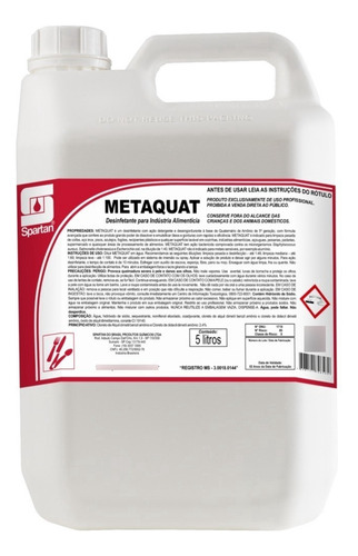 Desinfetante Quaternário De Amônio Metaquat 5 Lt Spartan