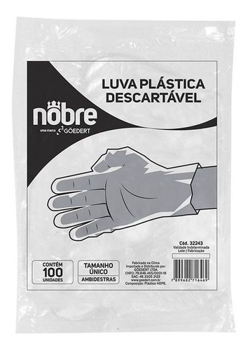 Luva Plástica Descartável Pacote 100 Und Tam Único - Nobre