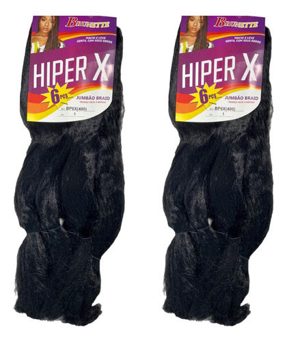 Kit 2 Un Jumbo Hiper X 400g Cabelo Para Trança Cor 1 - Preto