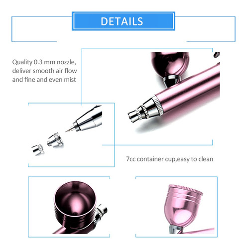 Kit De Aerógrafo Usb Recargable Rosa Compresor Portátil