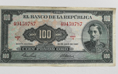  Billetes Colombianos De 1967 De 100 Pesos 