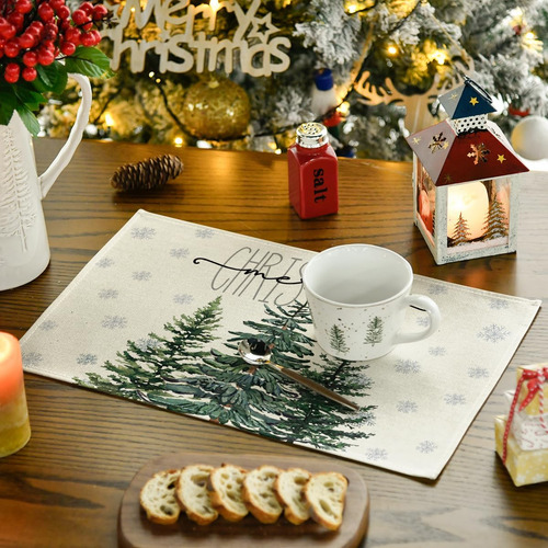 Juego 6 Manteles Individuales Pino Navidad Copos De Nieve