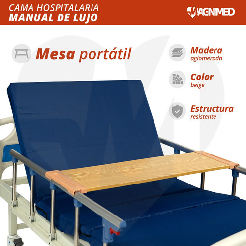 Cama Hospitalaria Manual C/ Porta Suero, Colchón Y Mesa