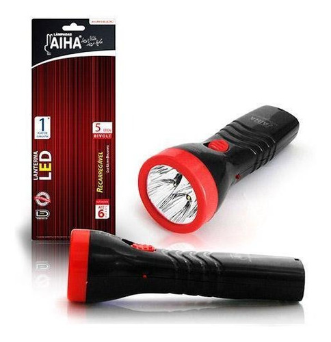 Linterna LED Bivolt de 5 LED roja y negra, recargable