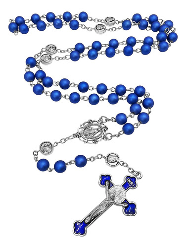 Talisman4u Rosario Azul Real Collar Católico Para Hombres De