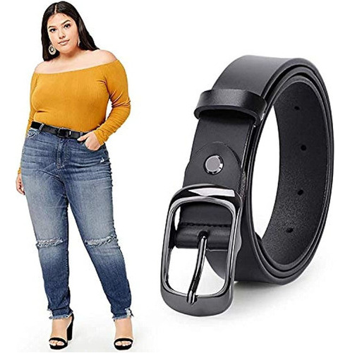 Werforu Mujeres Cinturon De Cuero Negro Talla Grande Hebill