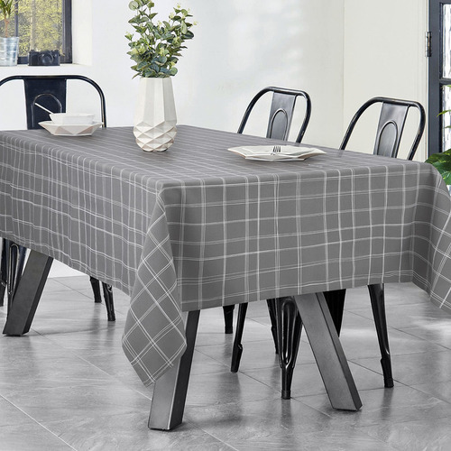 Mantel Antimanchas Para Mesa Rectangular 150x200cm Cuadrícula Cemento Estampado