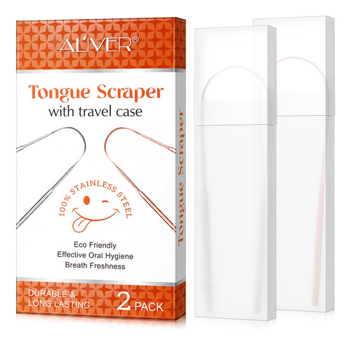 Raspador De Lengua De Acero Higiene Bucal Y Aliento Fresco Naranja
