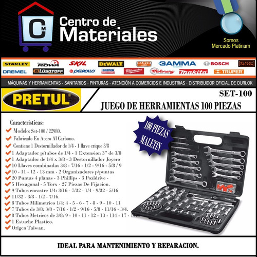Juego Set Kit Herramientas Llaves Tubos 100 Piezas Mecanica