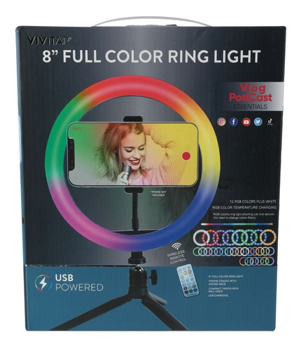 Imagen 8 de 8 de Aro De Luz Led 8 Vivitar 12 Colores Y Soporte Para Celular