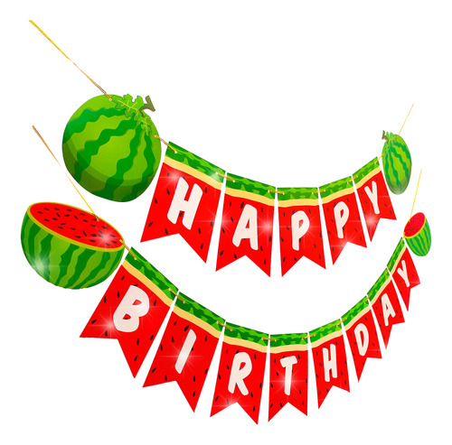 Sandia Feliz Cumpleaño Banner Fruta Decoracion Para Verano